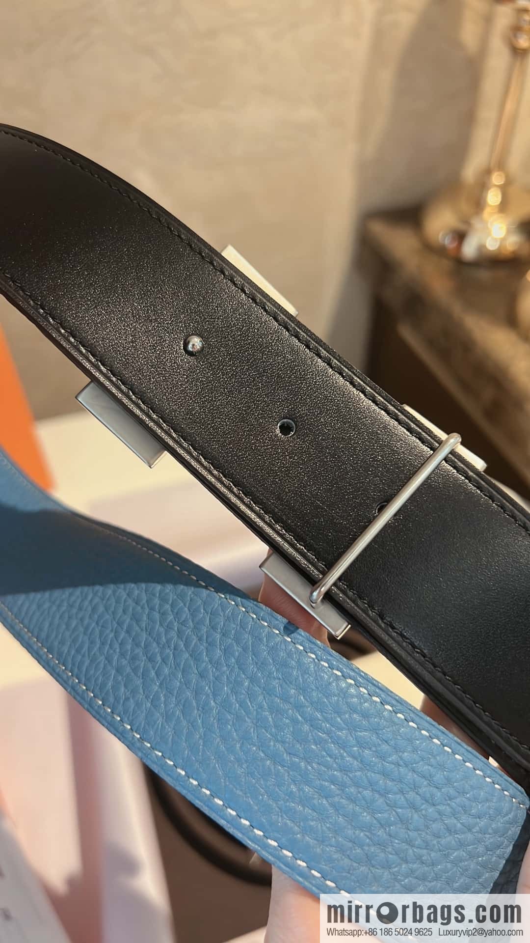 Hermes Hermes, stainless steel inlaid diamond buckle, first layer cowhide lychee texture belt 3.8CM