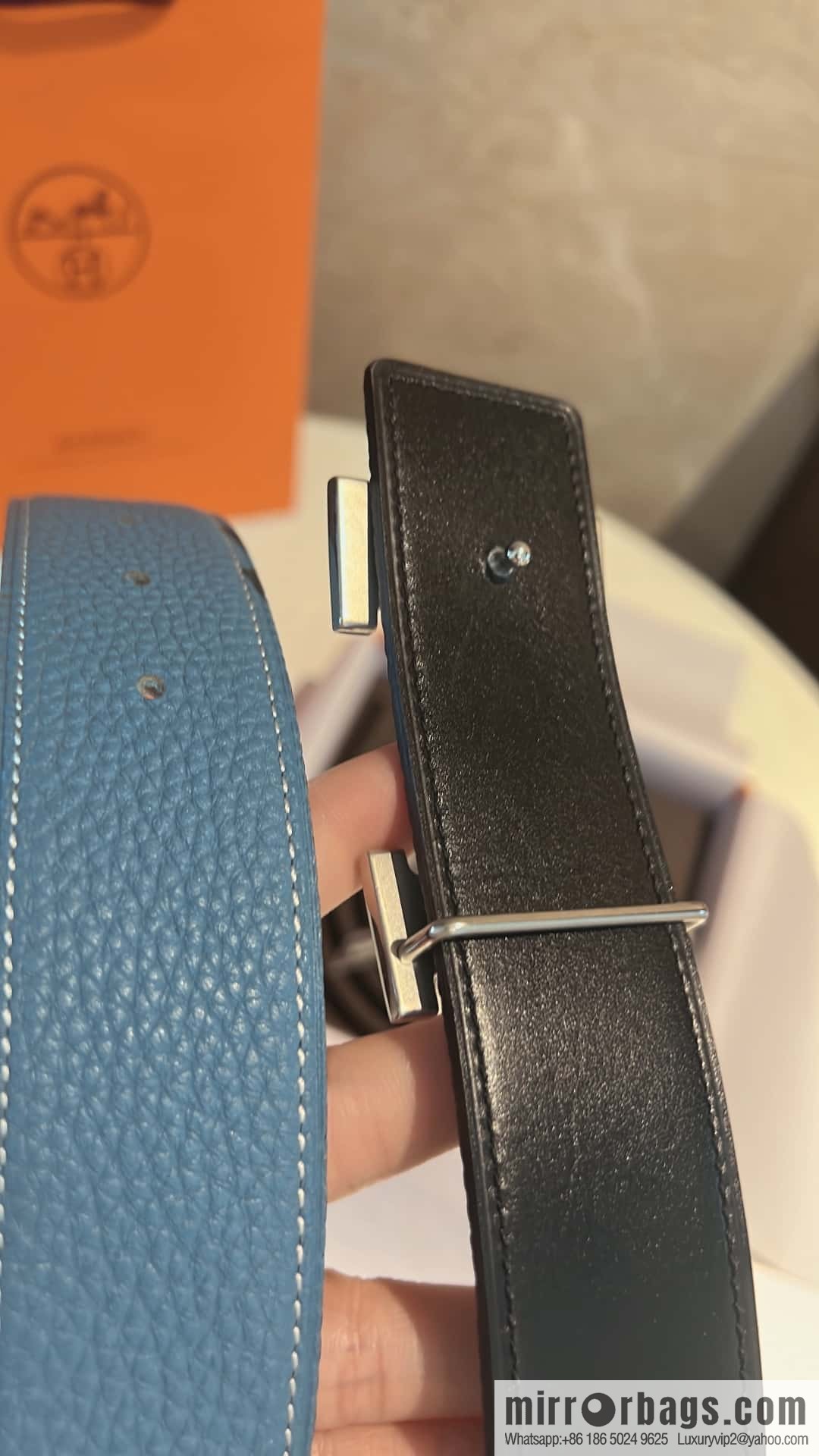 Hermes Hermes, stainless steel inlaid diamond buckle, first layer cowhide lychee texture belt 3.8CM
