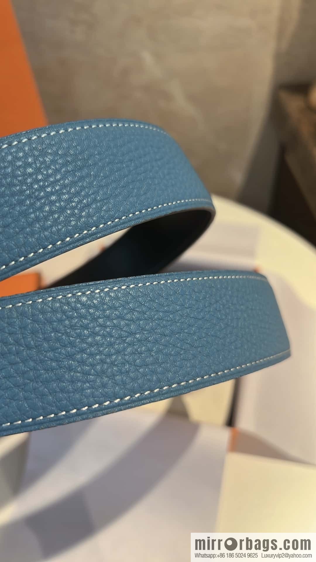 Hermes Hermes, stainless steel inlaid diamond buckle, first layer cowhide lychee texture belt 3.8CM