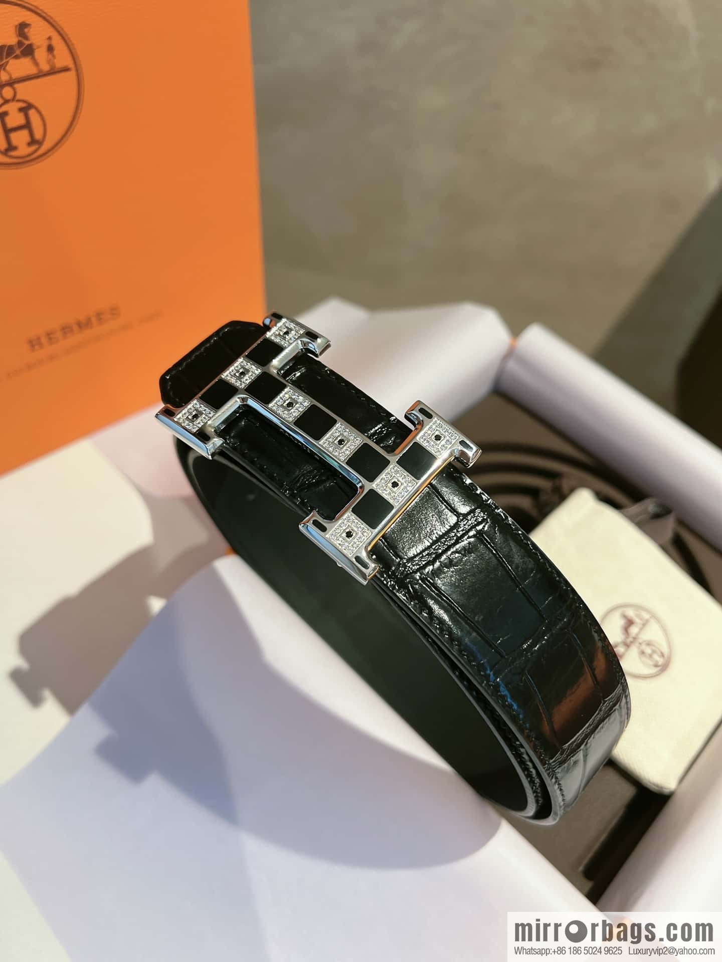 Hermes, stainless steel with Austrian crystal diamonds and resin 35mm belt