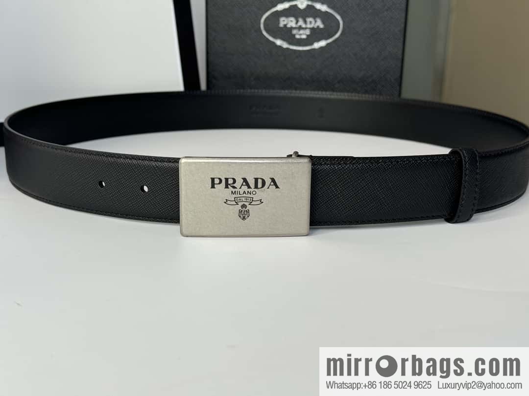 PRADA/PRADA, cross-pattern cowhide men's belt