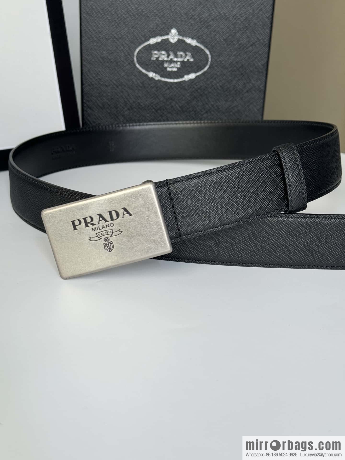 PRADA/PRADA, cross-pattern cowhide men's belt