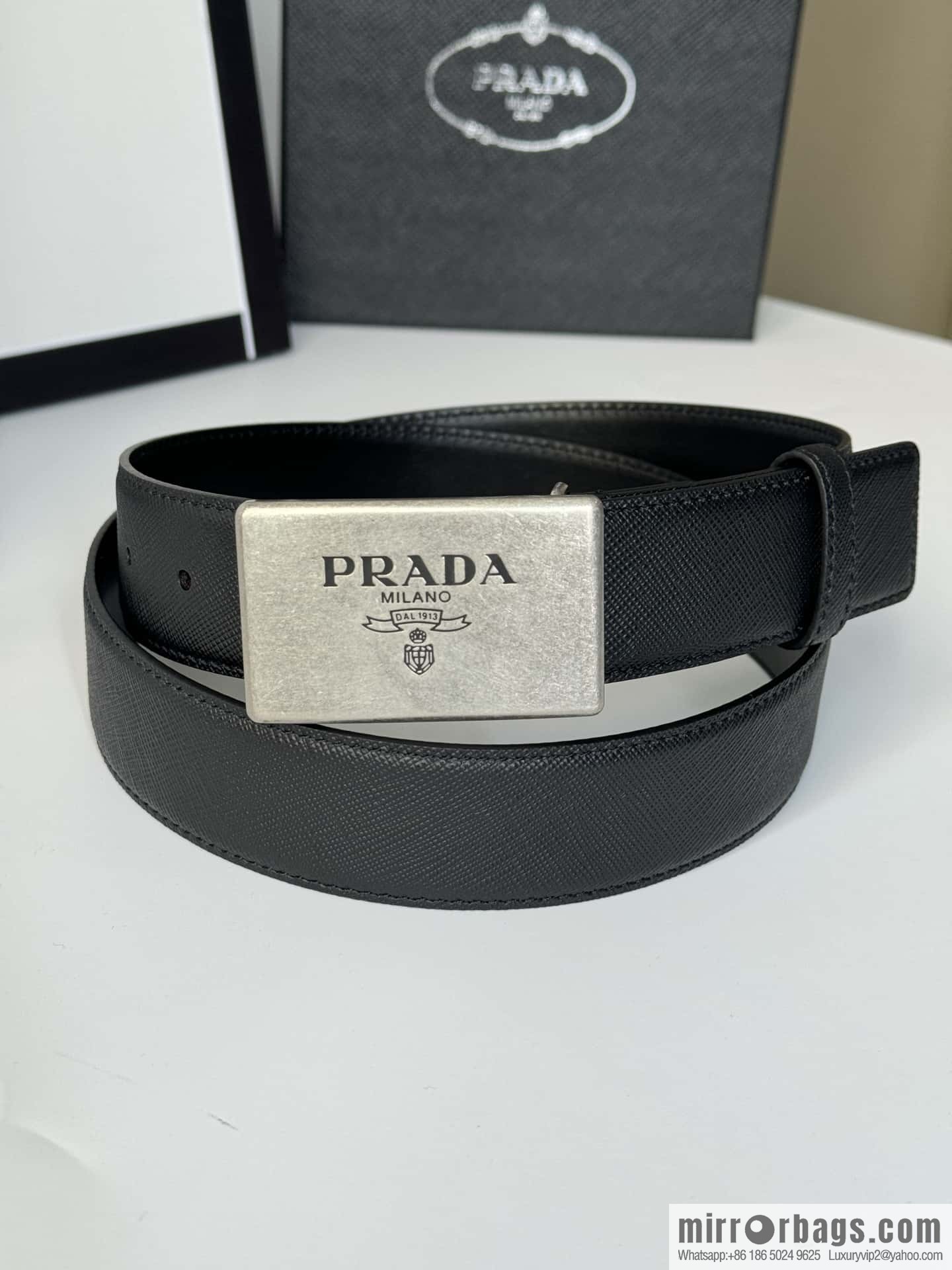 PRADA/PRADA, cross-pattern cowhide men's belt