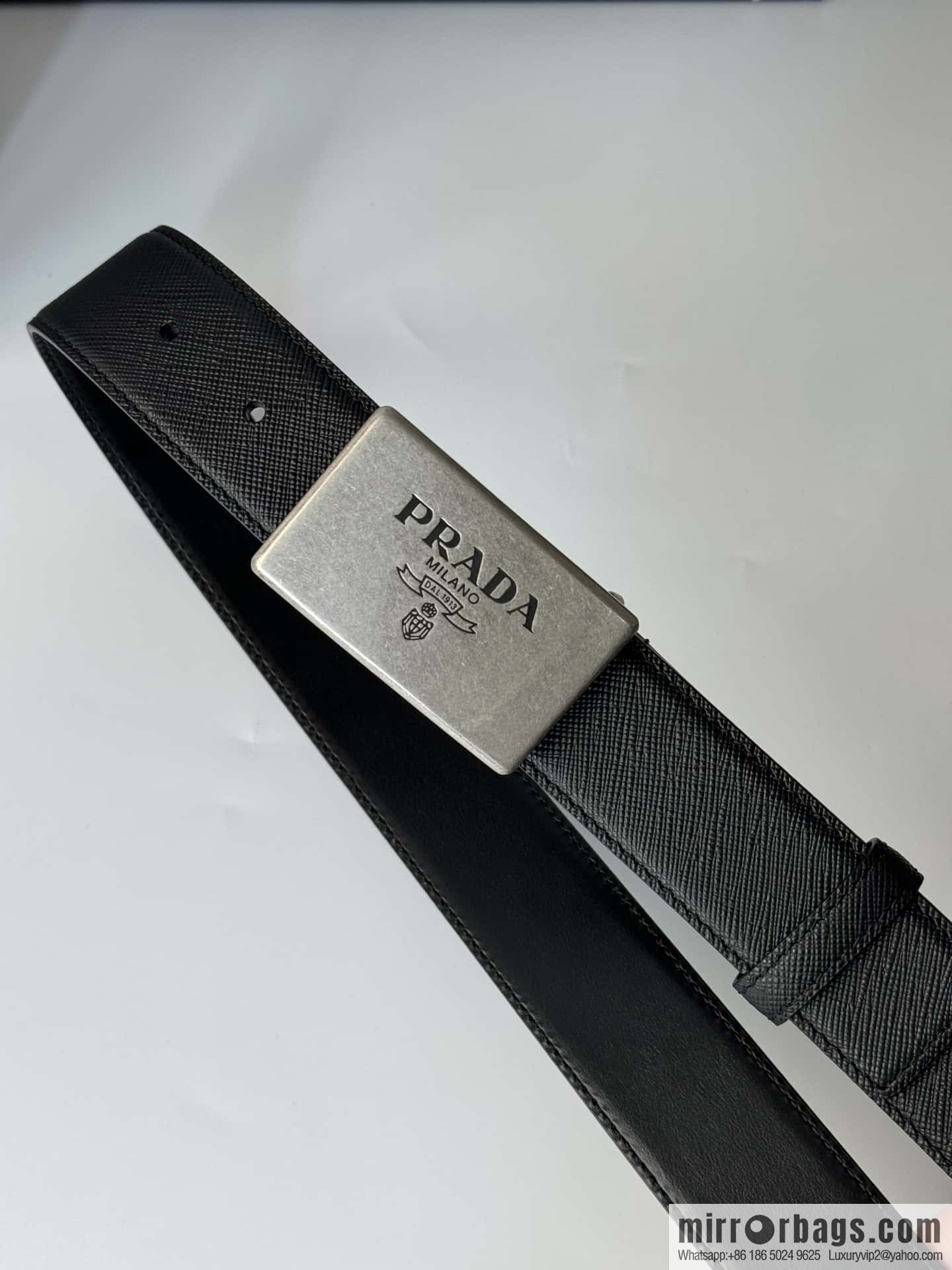PRADA/PRADA, cross-pattern cowhide men's belt