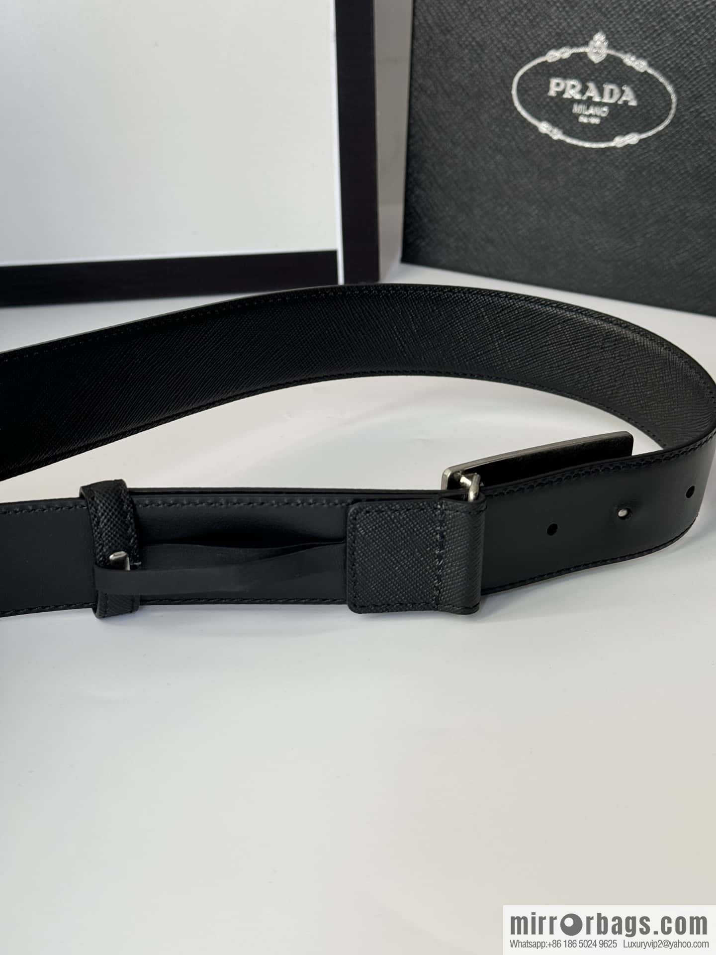 PRADA/PRADA, cross-pattern cowhide men's belt