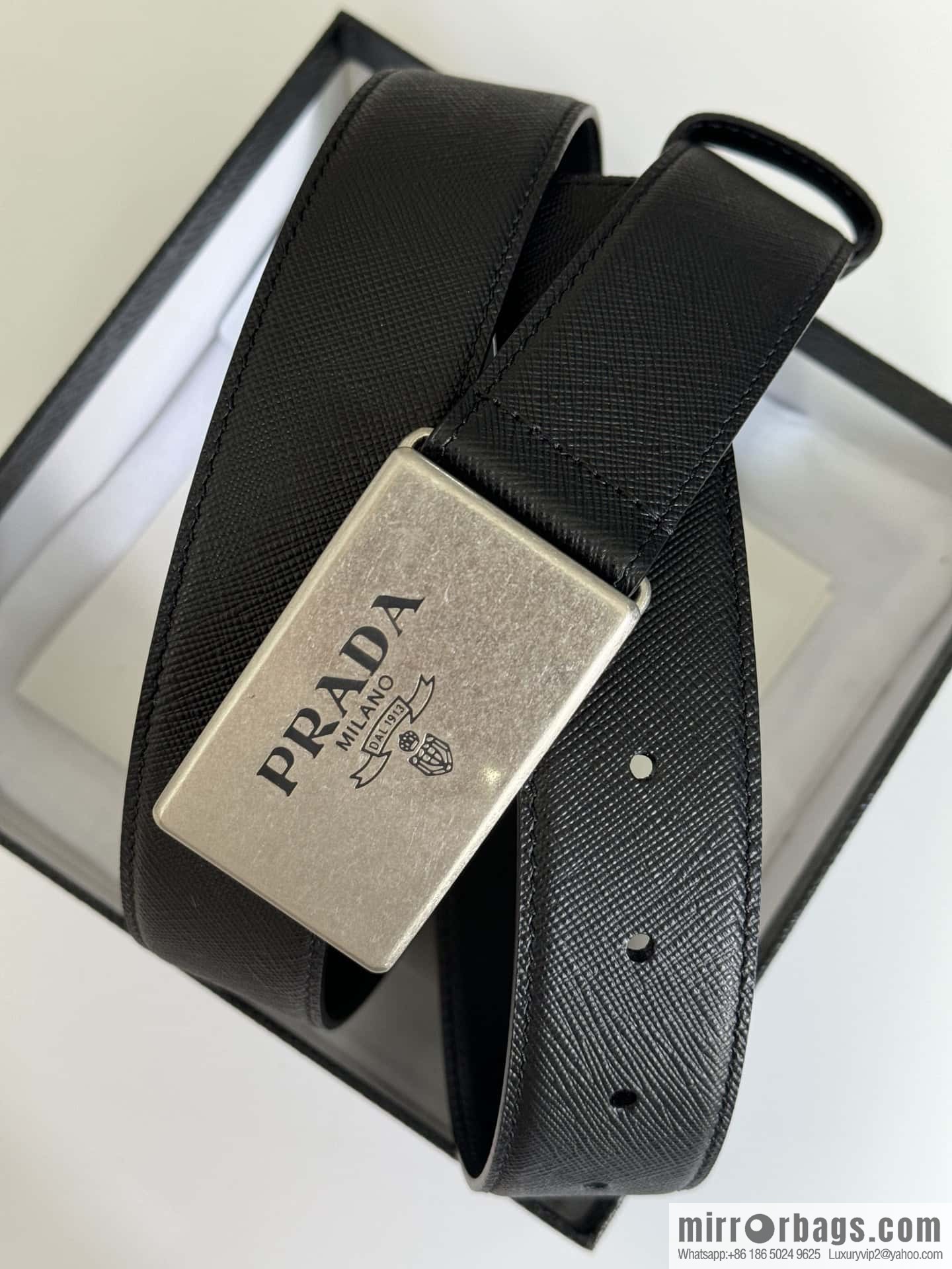 PRADA/PRADA, cross-pattern cowhide men's belt
