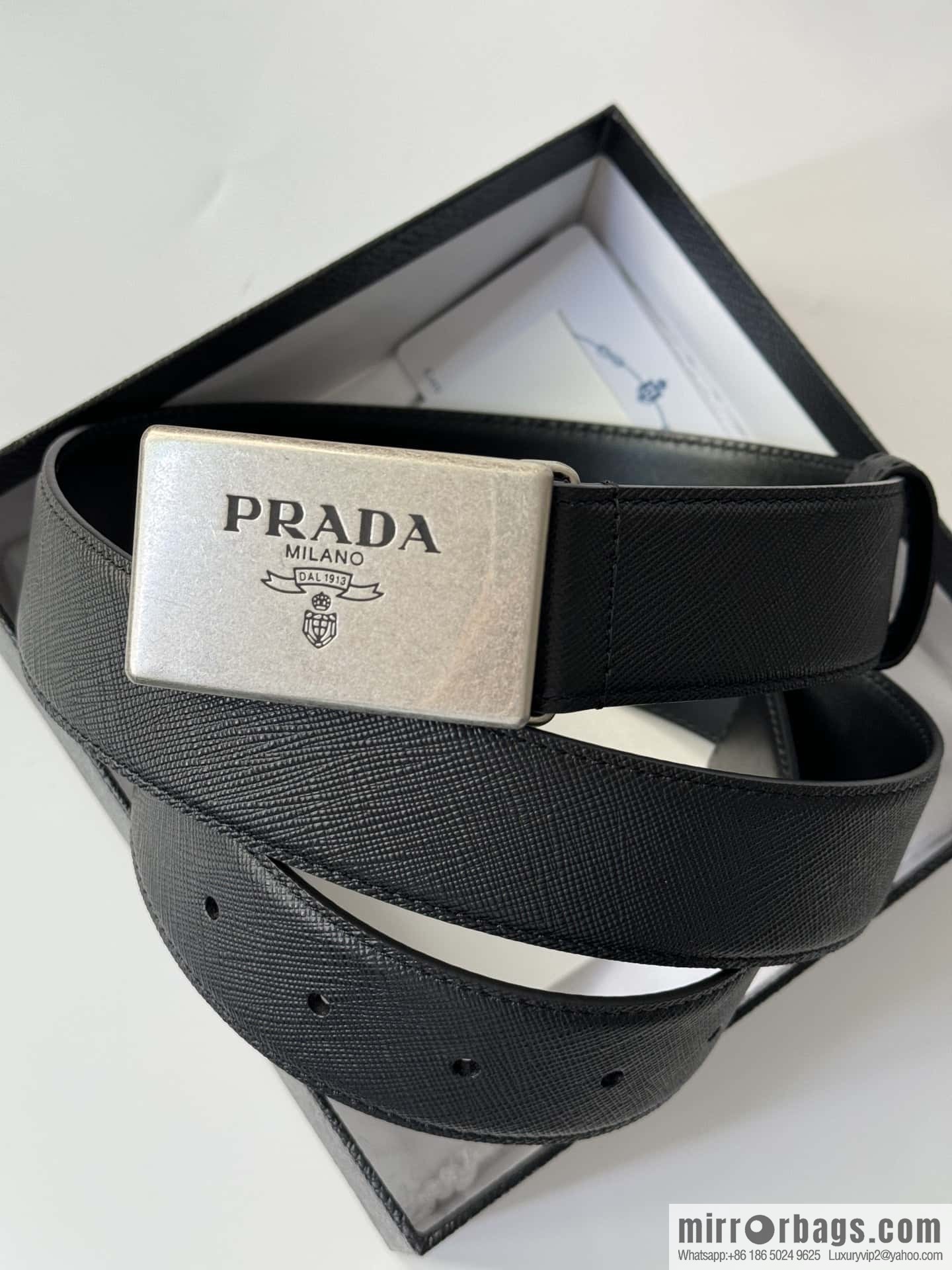 PRADA/PRADA, cross-pattern cowhide men's belt