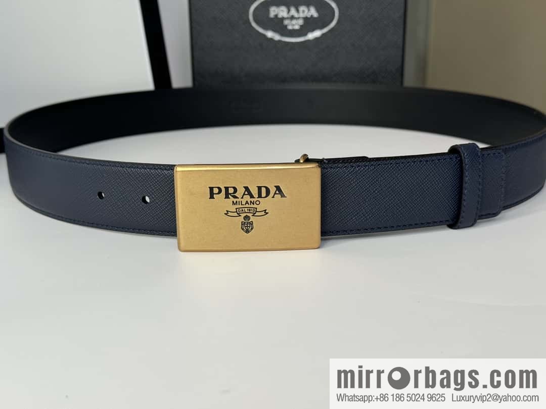 PRADA/PRADA, cross-pattern cowhide men's belt