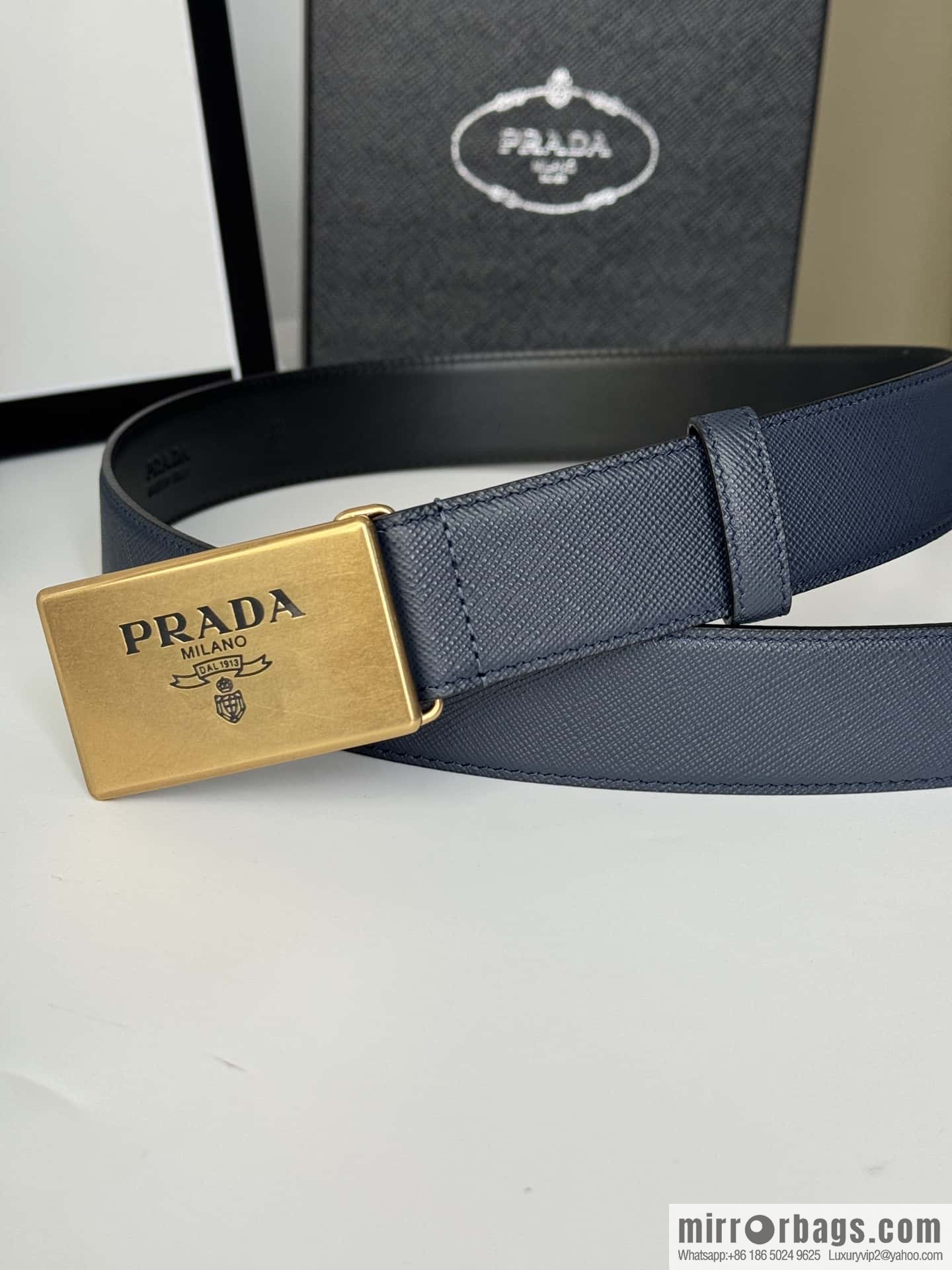 PRADA/PRADA, cross-pattern cowhide men's belt