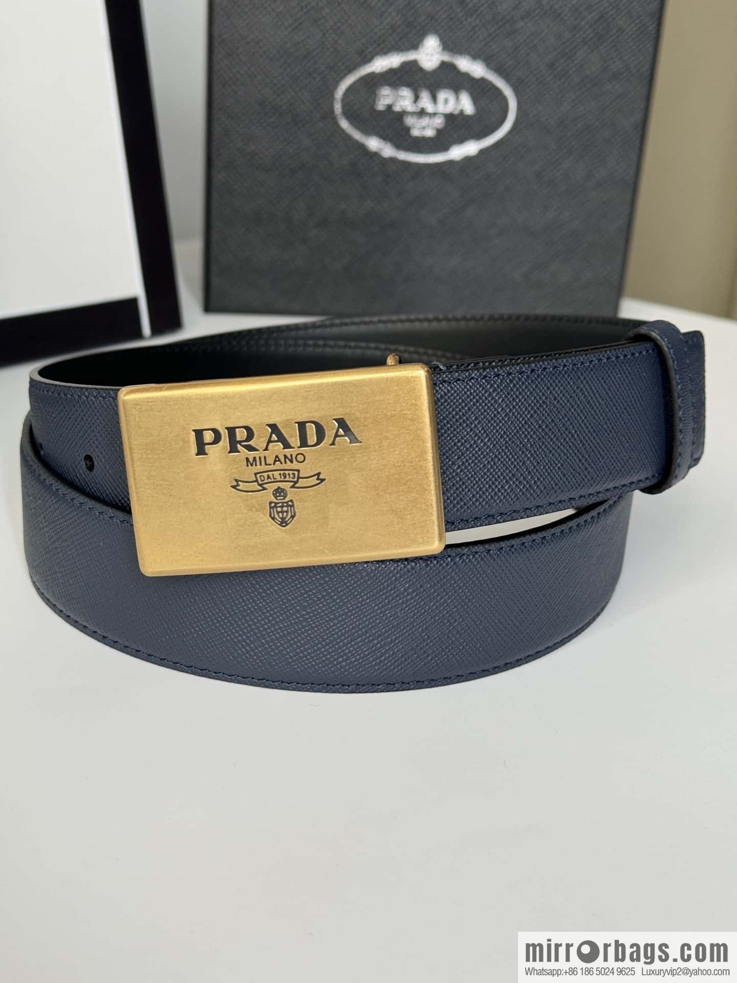 PRADA/PRADA, cross-pattern cowhide men's belt