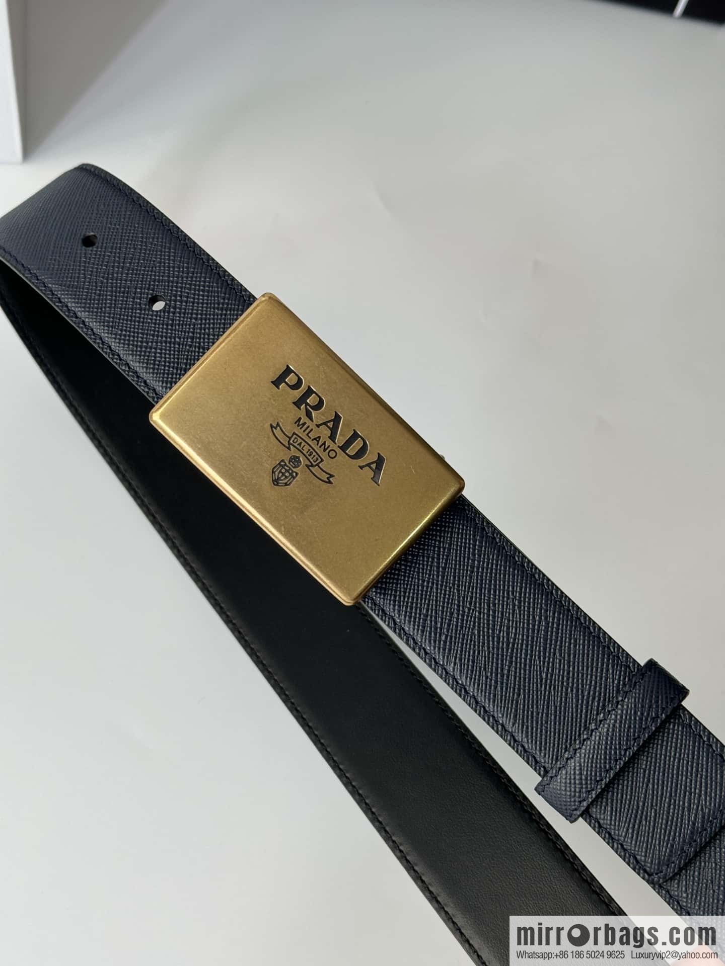 PRADA/PRADA, cross-pattern cowhide men's belt