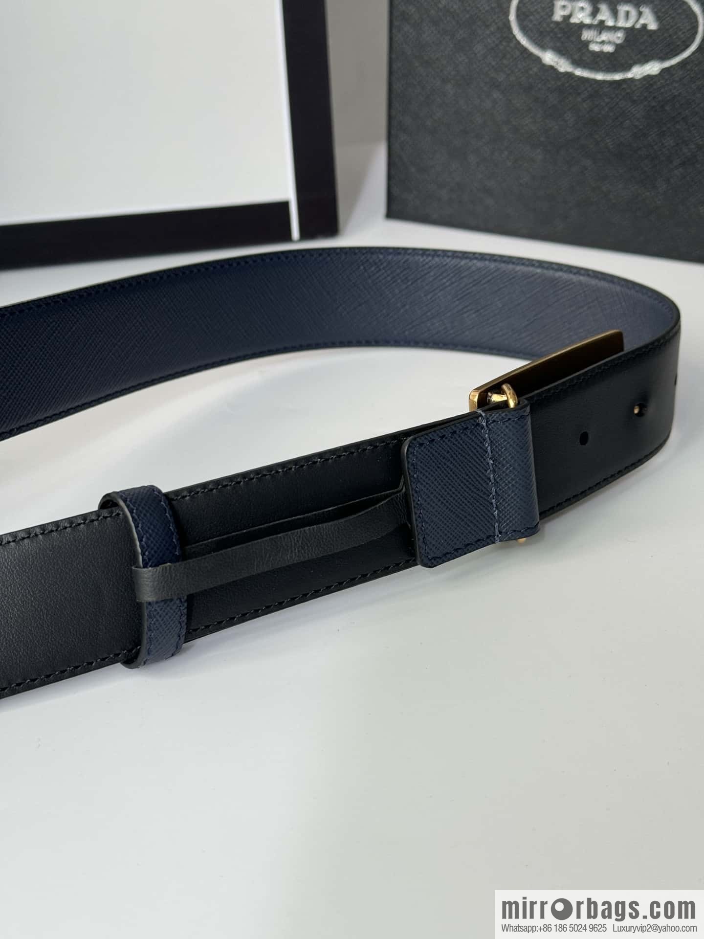 PRADA/PRADA, cross-pattern cowhide men's belt