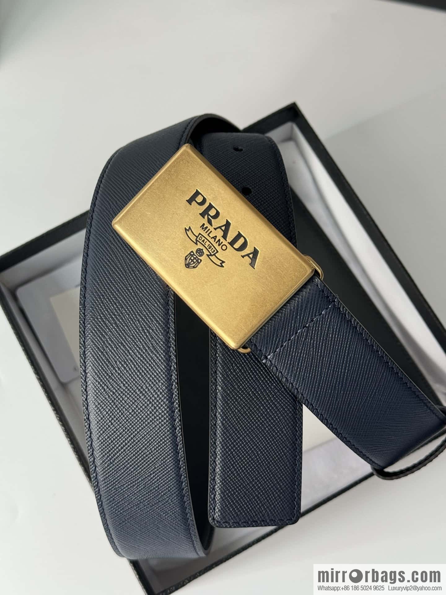 PRADA/PRADA, cross-pattern cowhide men's belt