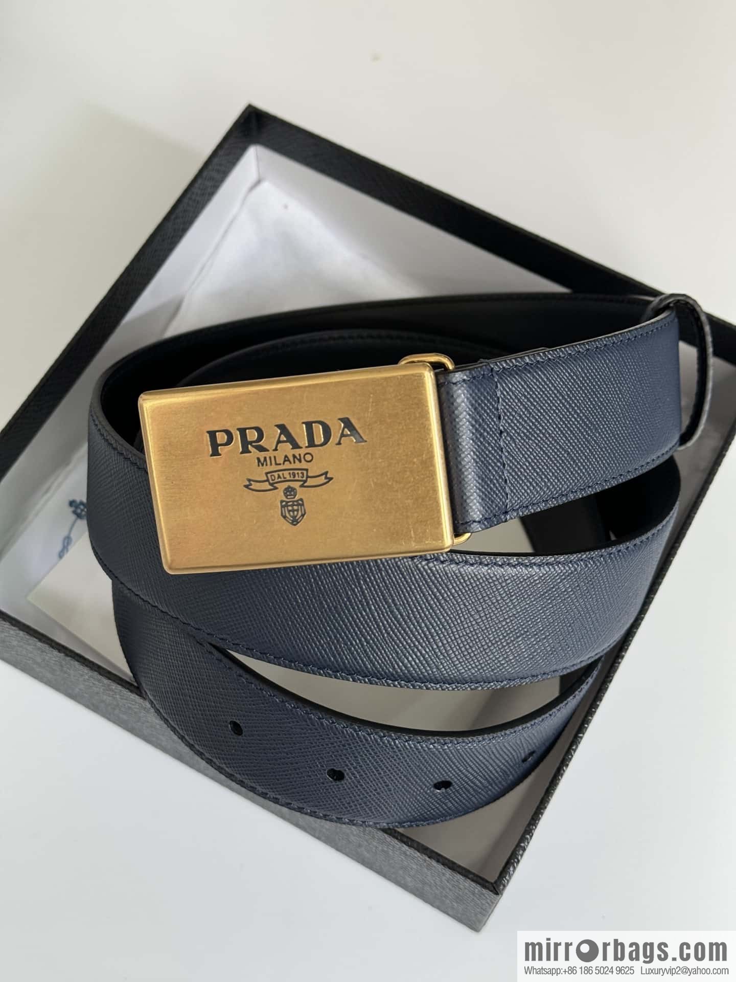 PRADA/PRADA, cross-pattern cowhide men's belt