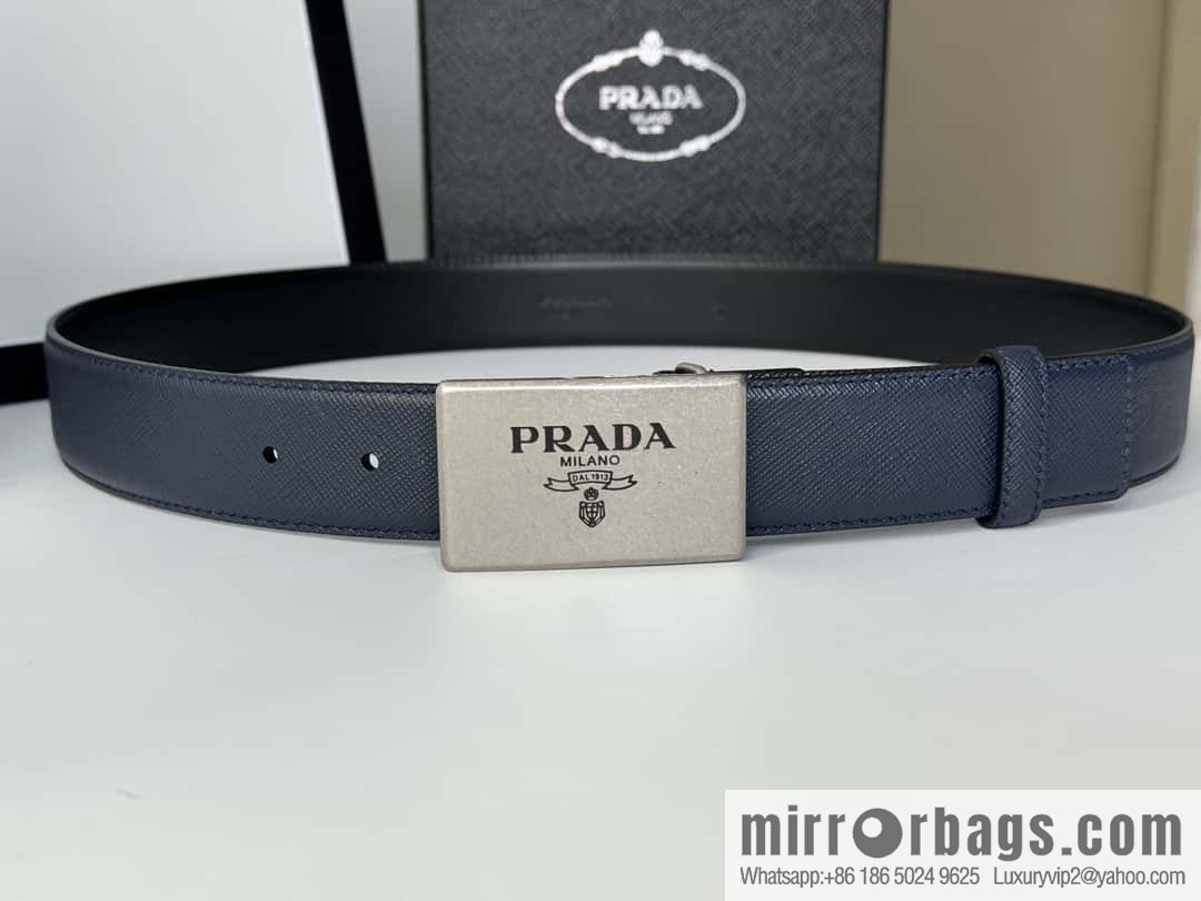PRADA/PRADA, cross-pattern cowhide men's belt