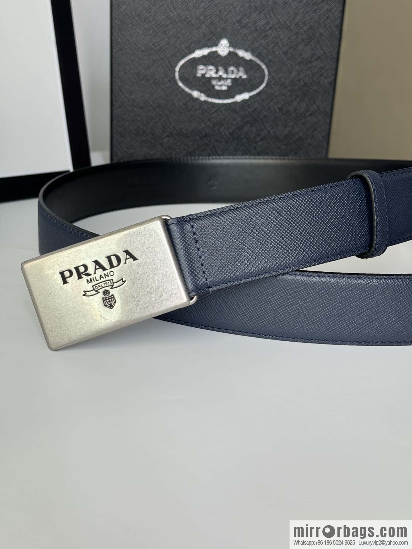 PRADA/PRADA, cross-pattern cowhide men's belt
