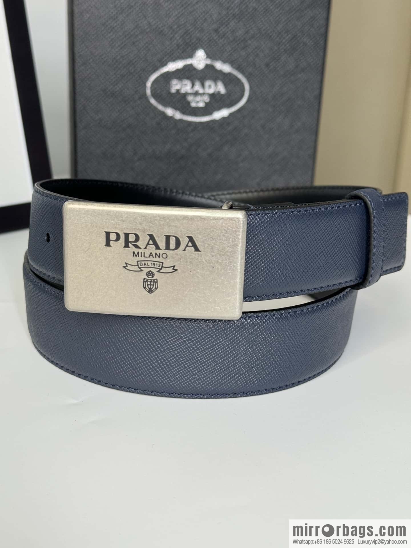 PRADA/PRADA, cross-pattern cowhide men's belt