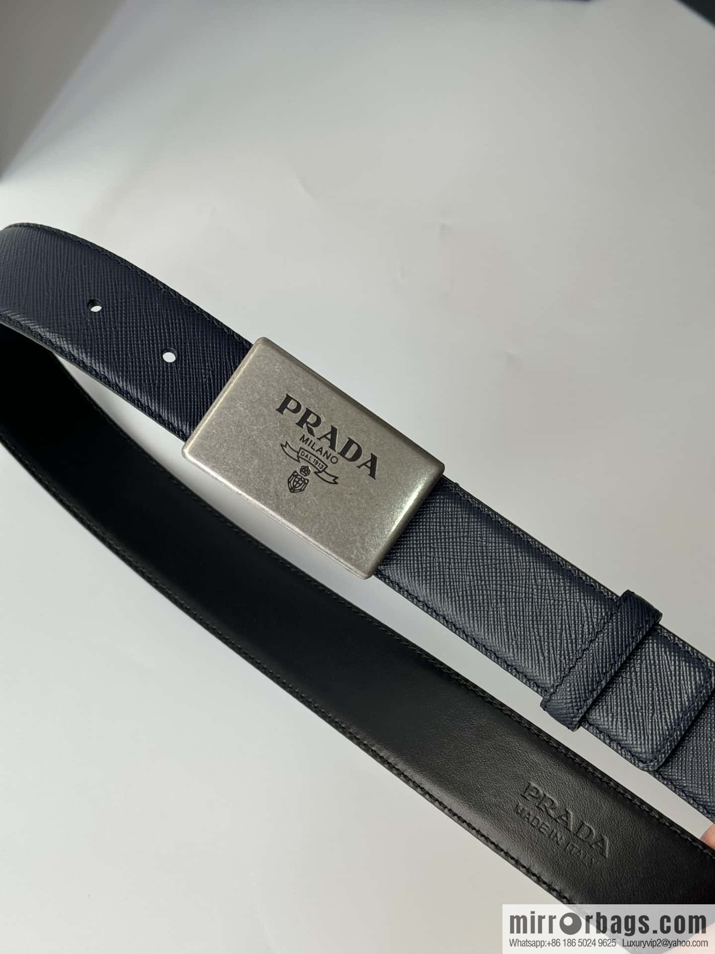 PRADA/PRADA, cross-pattern cowhide men's belt