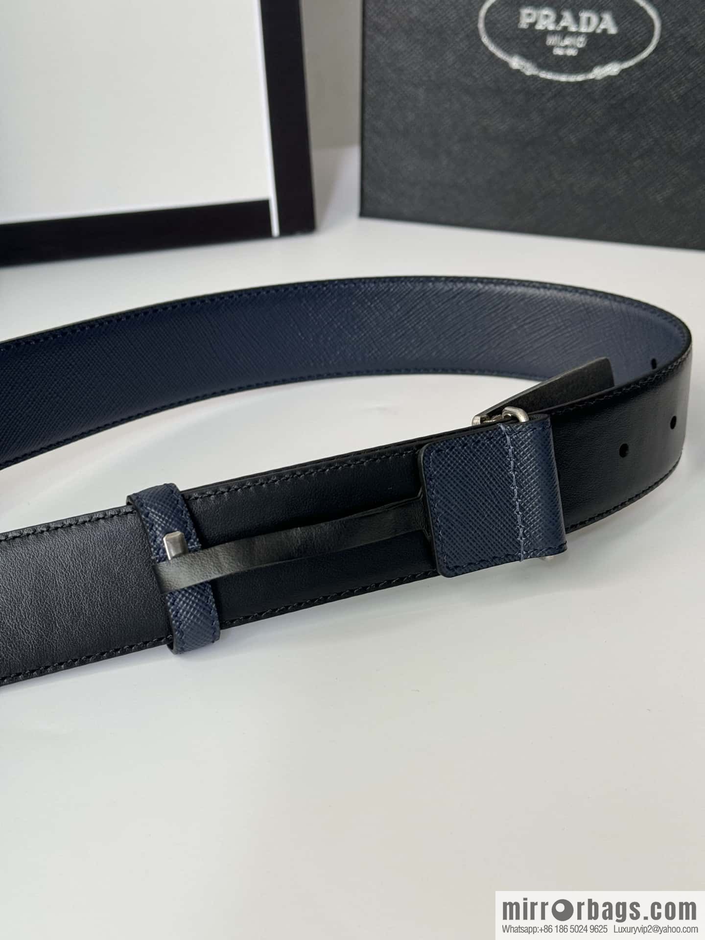 PRADA/PRADA, cross-pattern cowhide men's belt