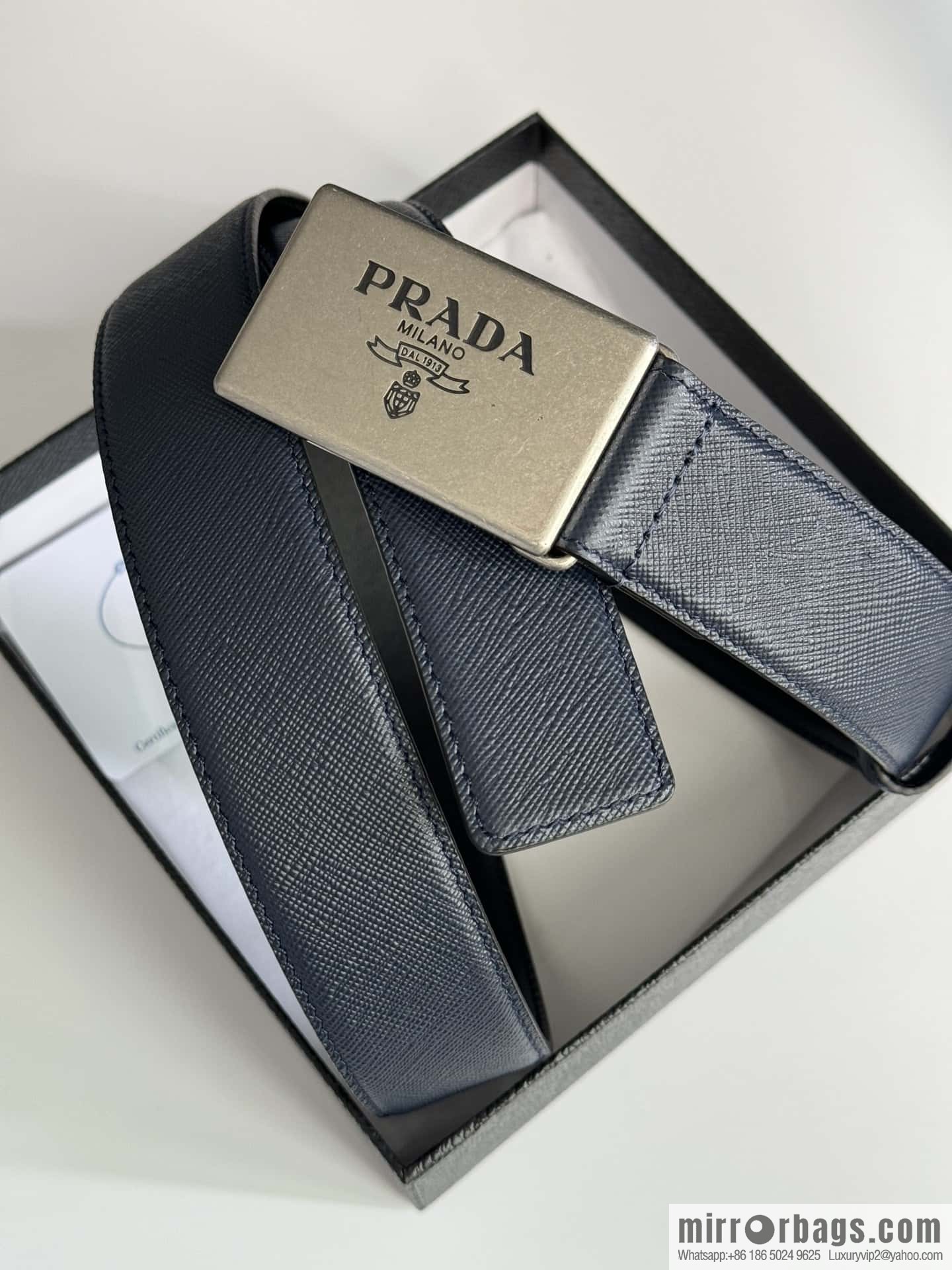 PRADA/PRADA, cross-pattern cowhide men's belt