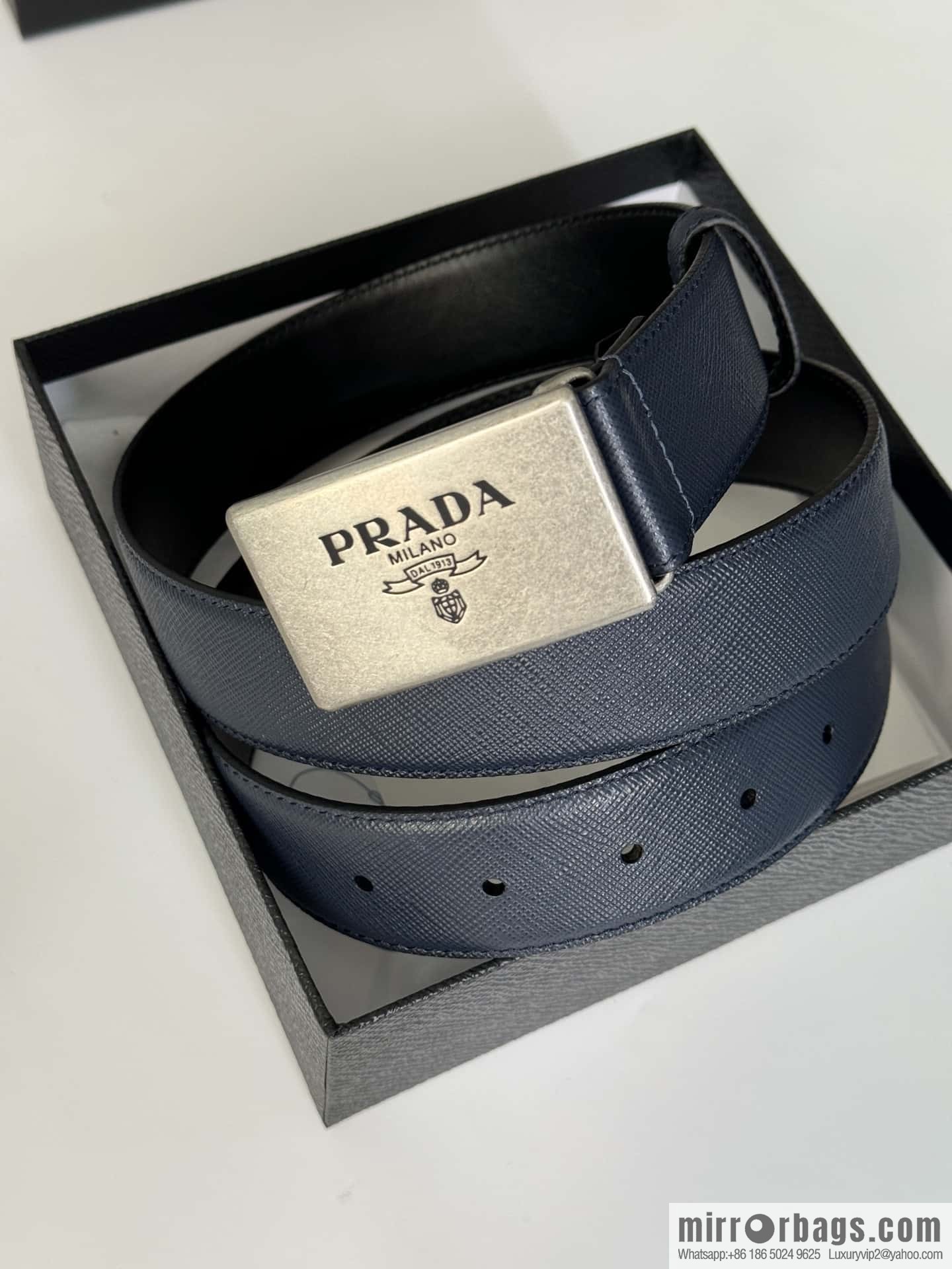 PRADA/PRADA, cross-pattern cowhide men's belt