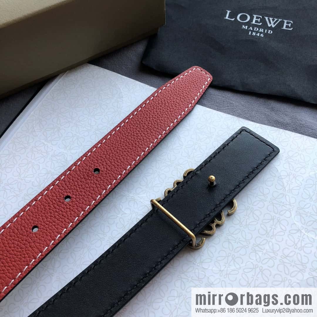 LOEWE Luo Yiwei 3.2cm old gold retro metal buckle first layer cowhide belt