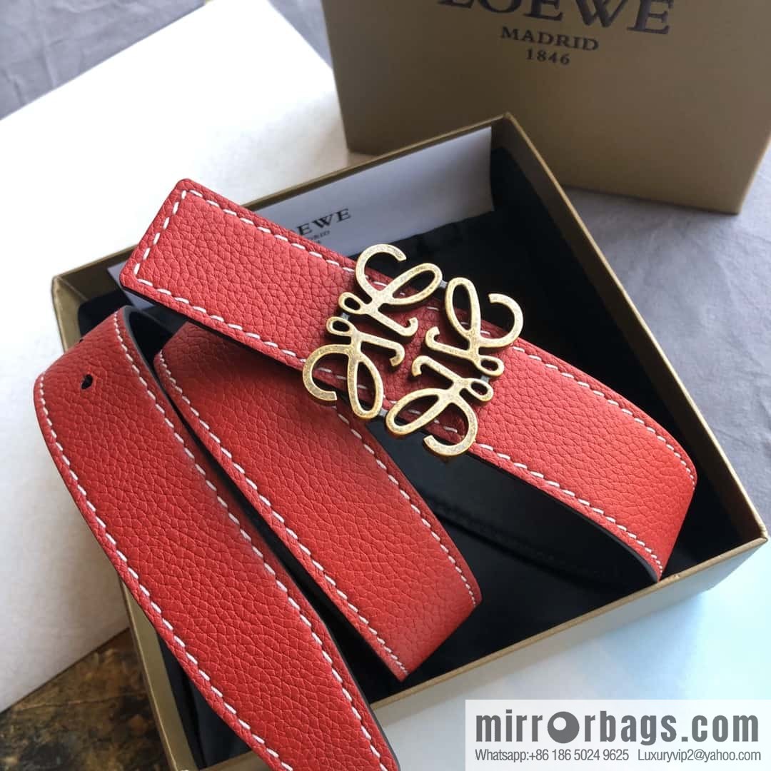 LOEWE Luo Yiwei 3.2cm old gold retro metal buckle first layer cowhide belt