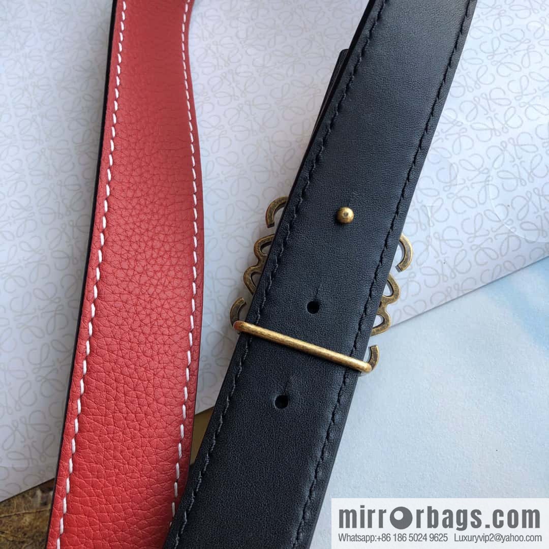 LOEWE Luo Yiwei 3.2cm old gold retro metal buckle first layer cowhide belt
