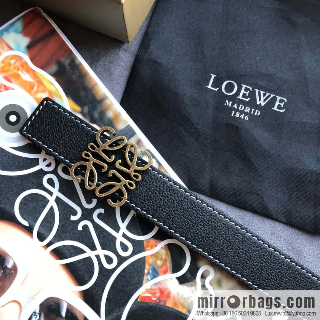 LOEWE Luo Yiwei 3.2cm old gold retro metal buckle first layer cowhide belt