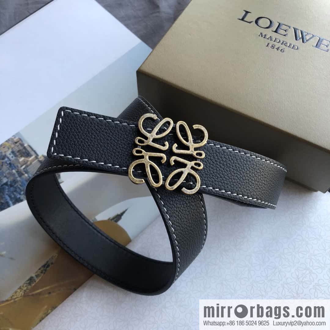 LOEWE Luo Yiwei 3.2cm old gold retro metal buckle first layer cowhide belt