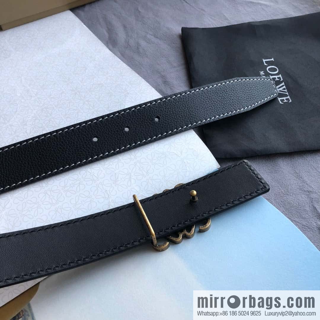 LOEWE Luo Yiwei 3.2cm old gold retro metal buckle first layer cowhide belt