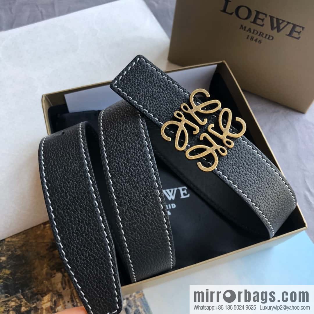 LOEWE Luo Yiwei 3.2cm old gold retro metal buckle first layer cowhide belt