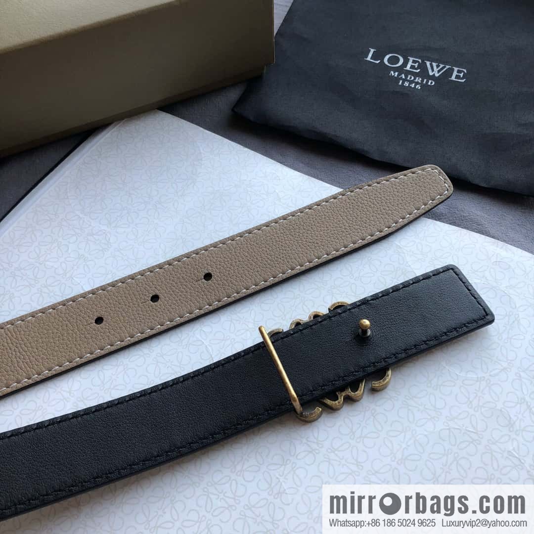LOEWE Luo Yiwei 3.2cm old gold retro metal buckle first layer cowhide belt