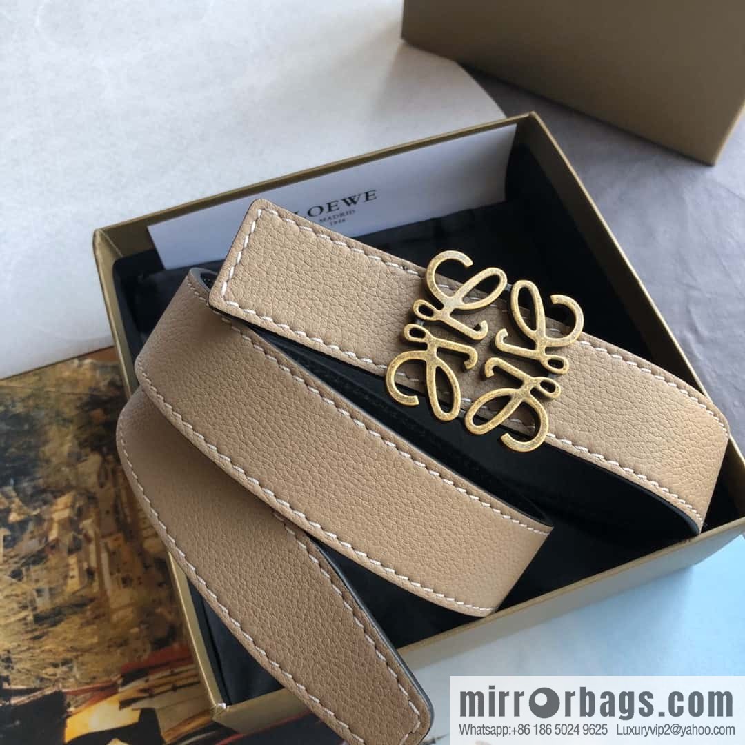 LOEWE Luo Yiwei 3.2cm old gold retro metal buckle first layer cowhide belt