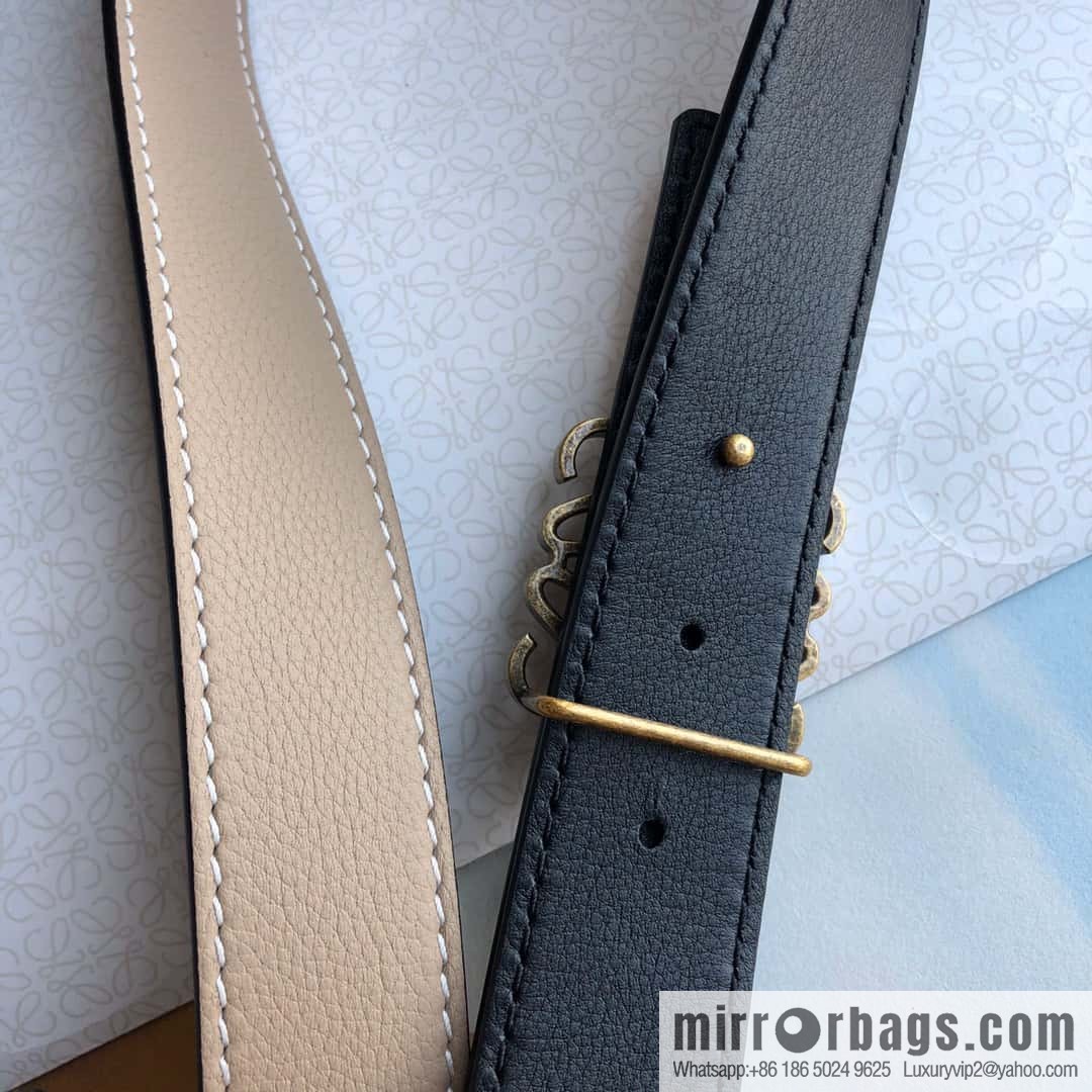 LOEWE Luo Yiwei 3.2cm old gold retro metal buckle first layer cowhide belt