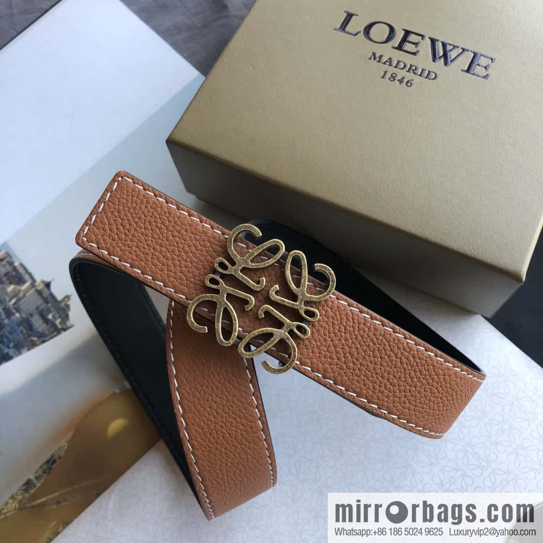 LOEWE Luo Yiwei 3.2cm old gold retro metal buckle first layer cowhide belt