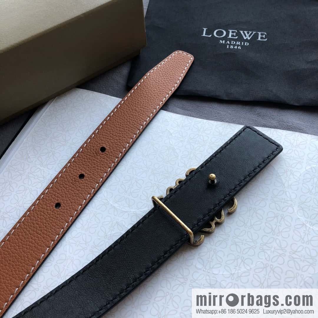 LOEWE Luo Yiwei 3.2cm old gold retro metal buckle first layer cowhide belt