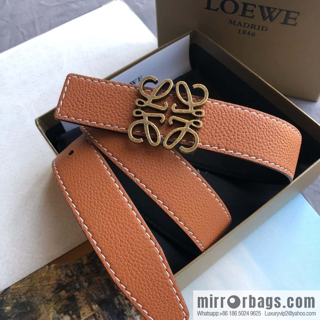 LOEWE Luo Yiwei 3.2cm old gold retro metal buckle first layer cowhide belt
