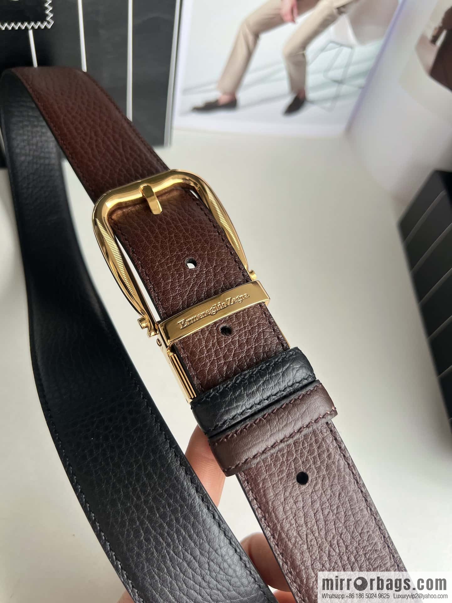 Ermengildo. Zein Zegna men's business leisure rotating pin buckle imported first layer cowhide belt 3.5cm