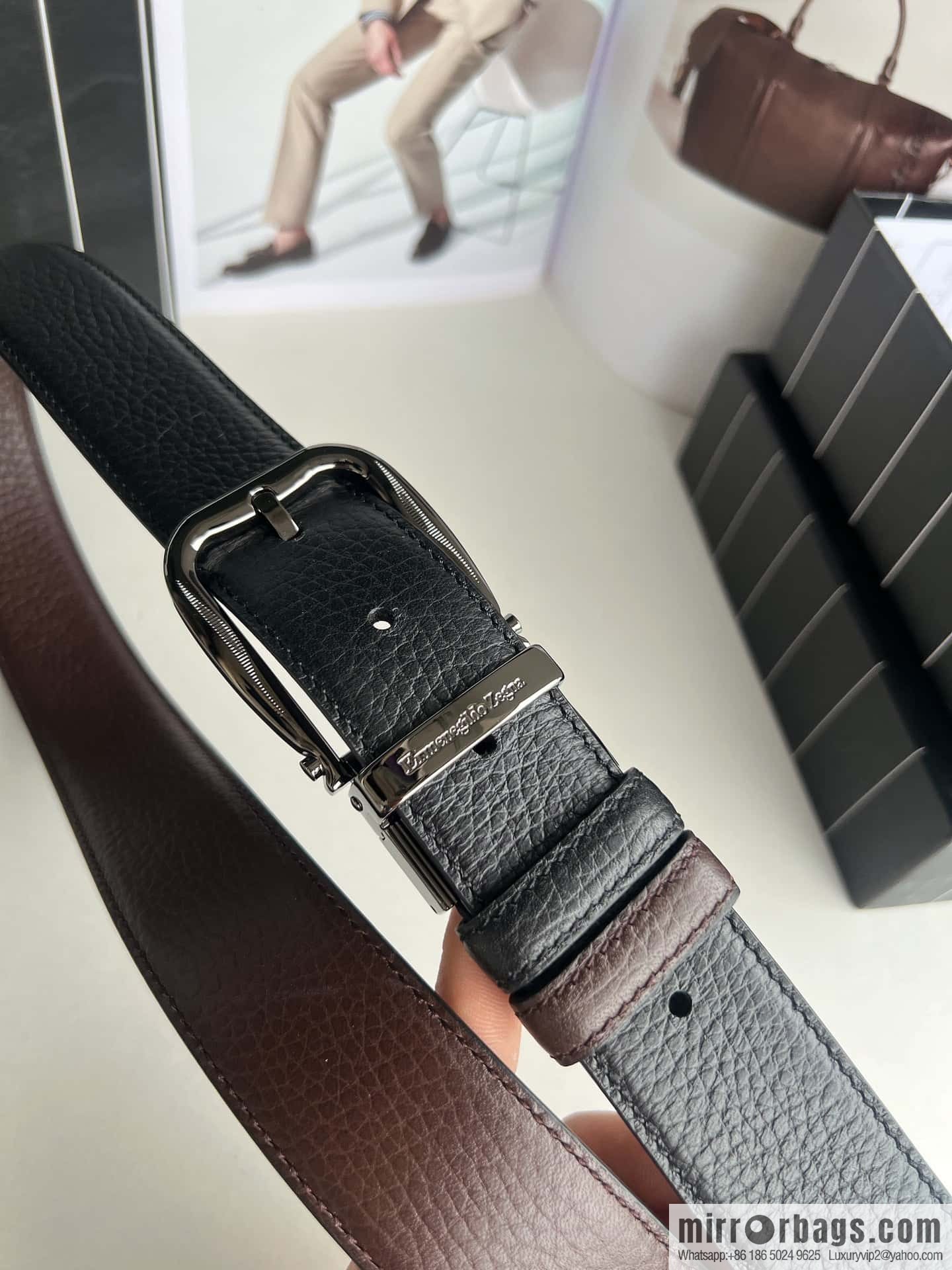 Ermengildo. Zein Zegna men's business leisure rotating pin buckle imported first layer cowhide belt 3.5cm