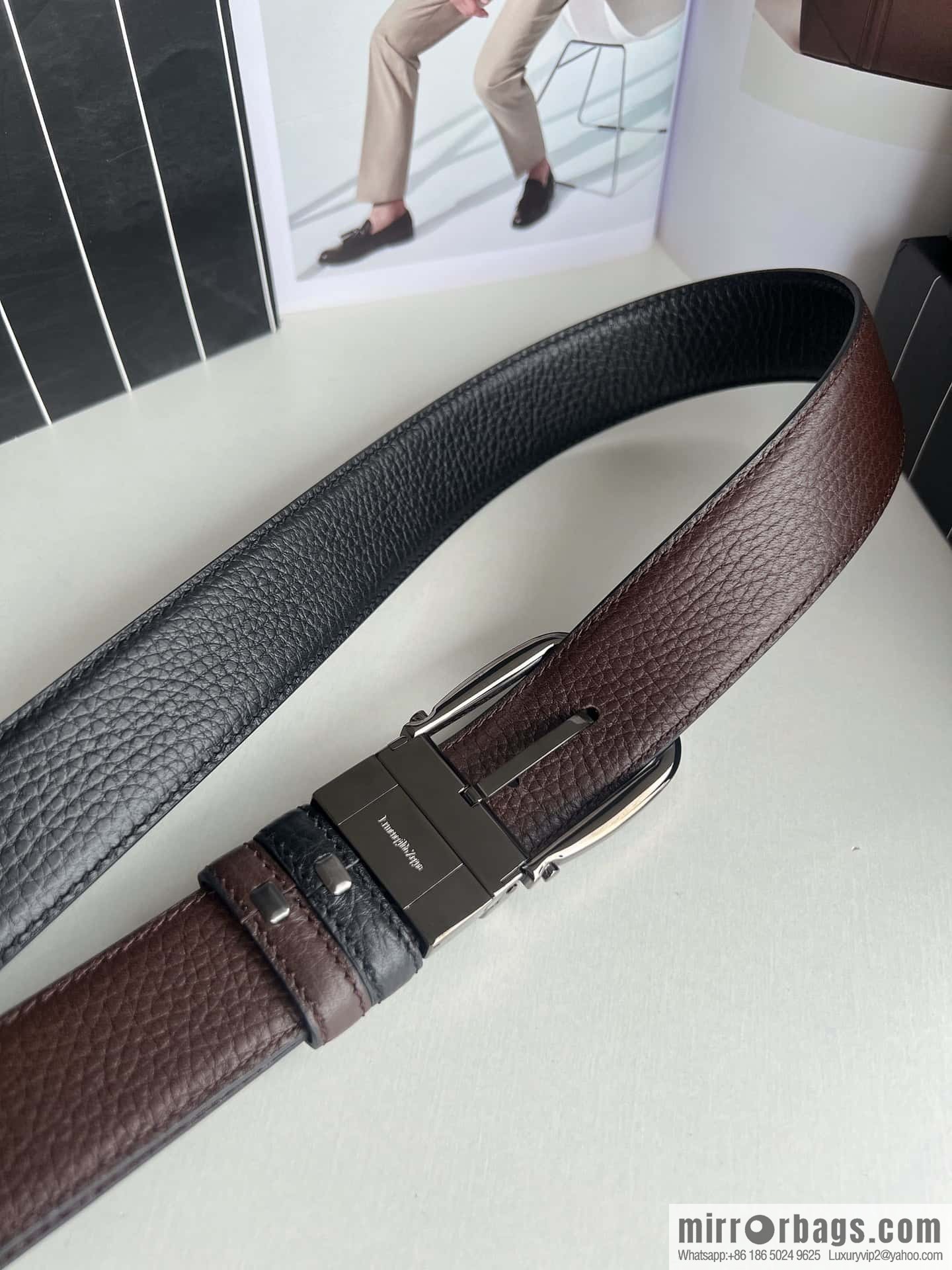 Ermengildo. Zein Zegna men's business leisure rotating pin buckle imported first layer cowhide belt 3.5cm