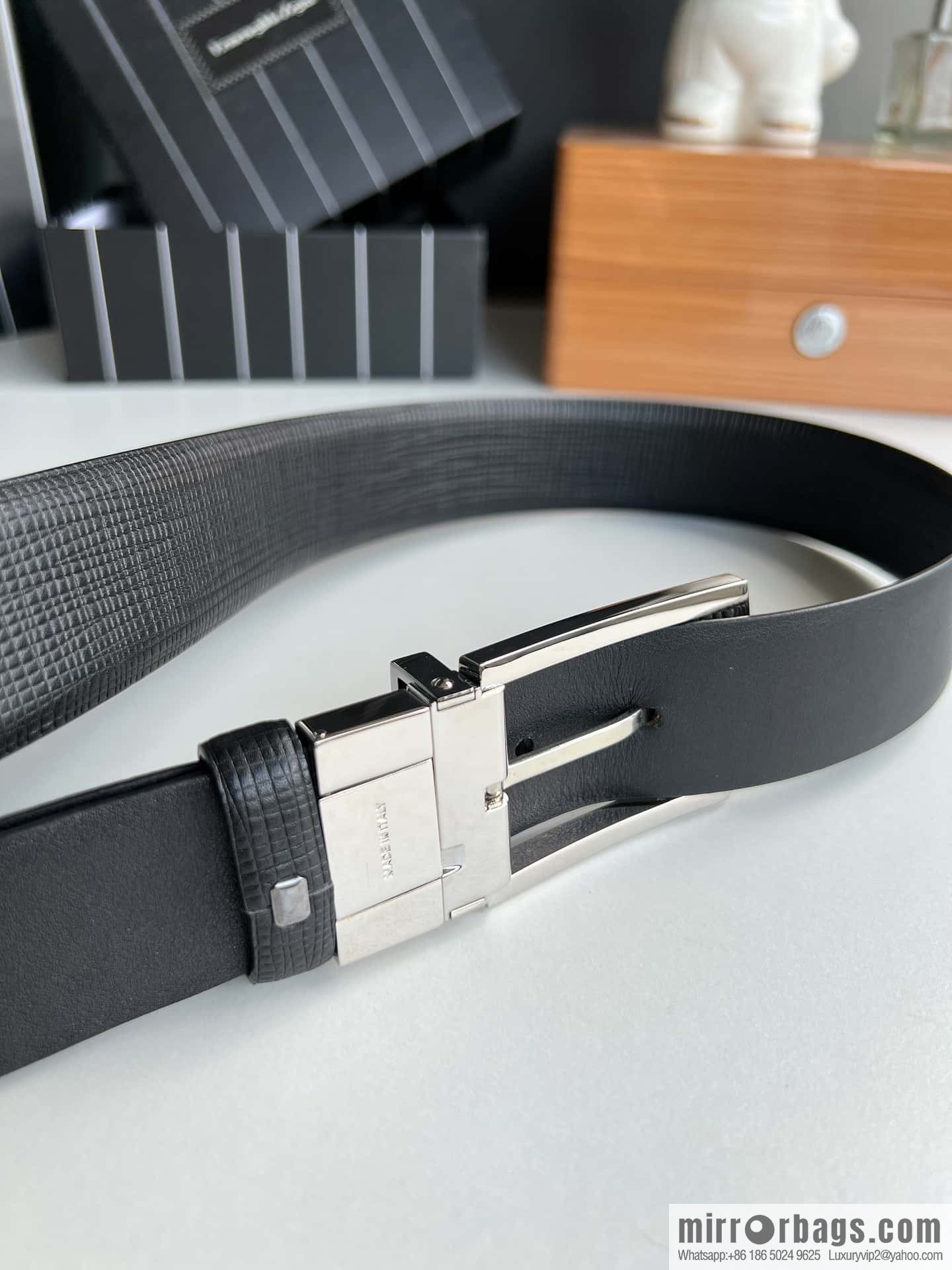 Zegna, black imported cowhide material belt men 3.5cm