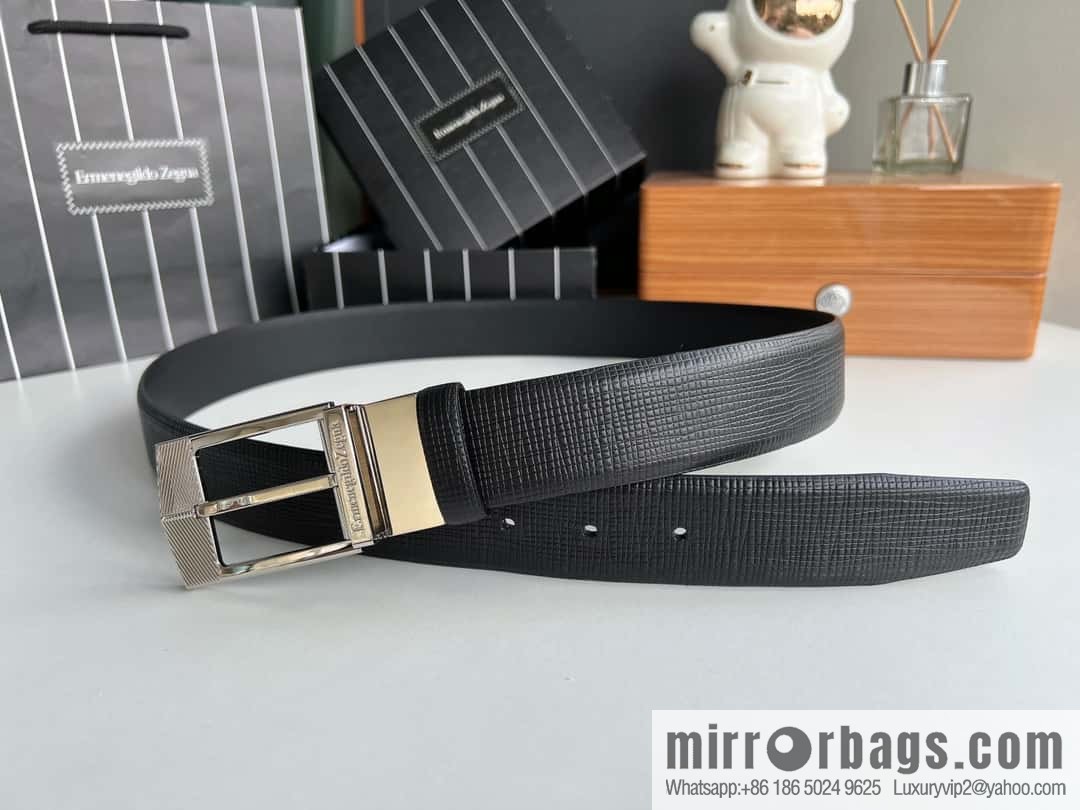 Zegna, black imported cowhide material belt men 3.5cm