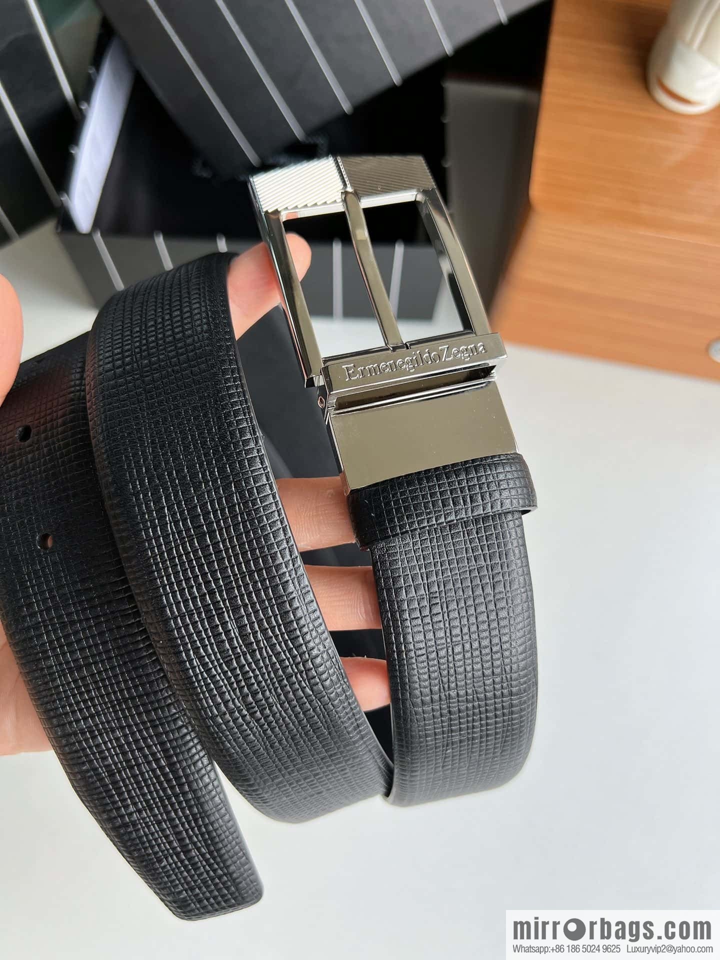 Zegna, black imported cowhide material belt men 3.5cm
