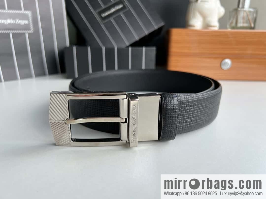 Zegna, black imported cowhide material belt men 3.5cm
