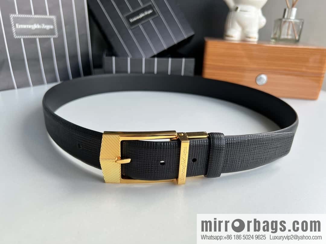 Zegna, black imported cowhide material belt men 3.5cm
