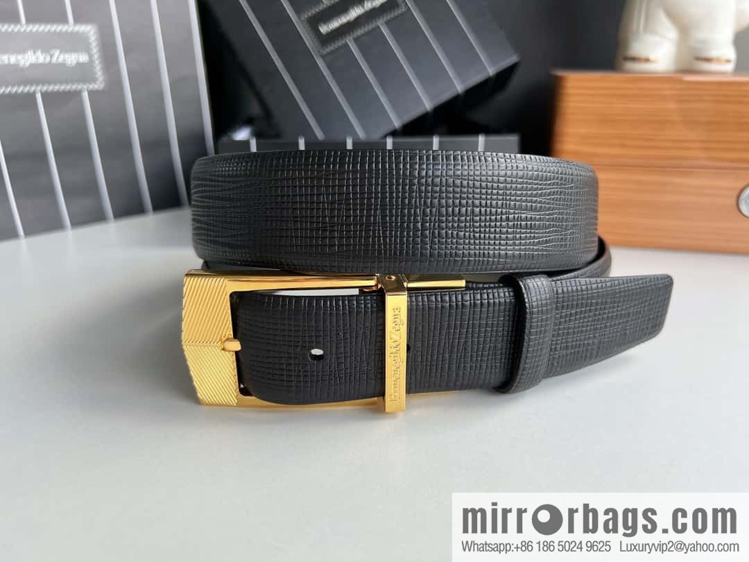 Zegna, black imported cowhide material belt men 3.5cm