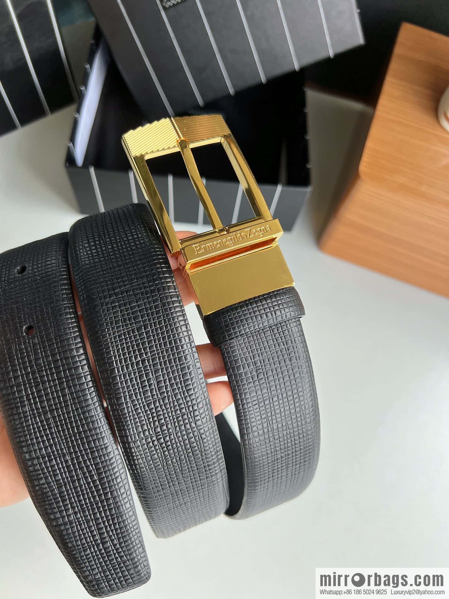 Zegna, black imported cowhide material belt men 3.5cm