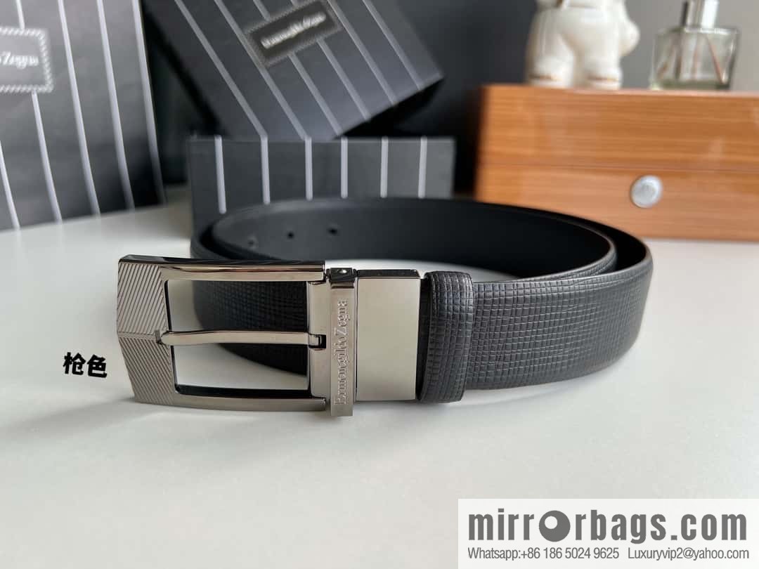 Zegna, black imported cowhide material belt men 3.5cm