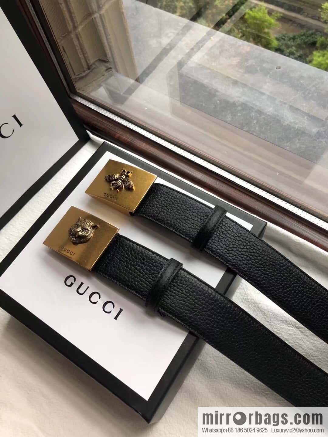 GUCCI logo retro design belt original lychee texture 4.0cm belt